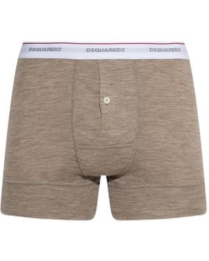 DSquared² Logo-Waistband Button-Detail Boxers - Gray