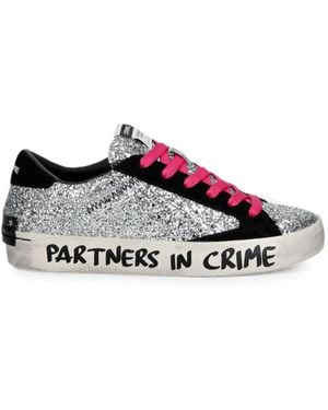 Crime London Glitter-Embellished Slogan-Print Trainers - White