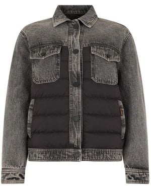 Moorer Quilted-Panel Denim Jacket - Grey