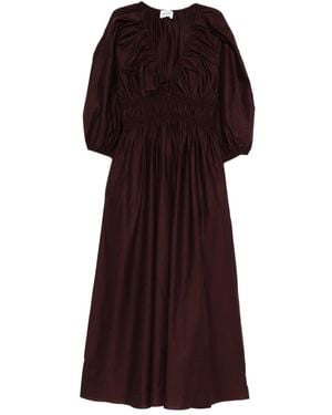 Matteau Shirred Plunge Button Midi Dress - Purple