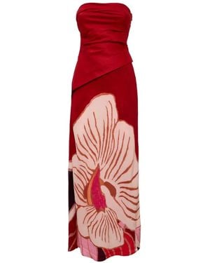 Acler Lingle Floral-Print Strapless Maxi Dress - Red