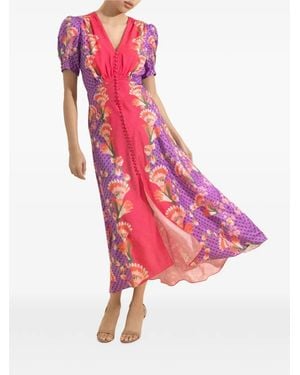 Saloni Lea Floral-Print Maxi Dress - Pink