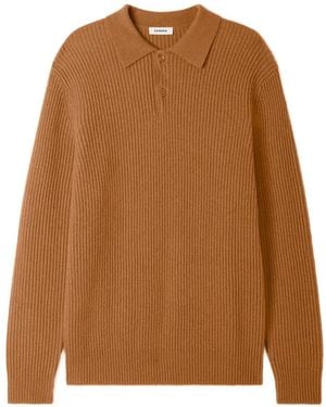 Sandro Ribbed Wool Polo Shirt - Brown