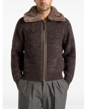 Manière De Voir Ariel Plush Collar Speckled Knit Jacket - Grey