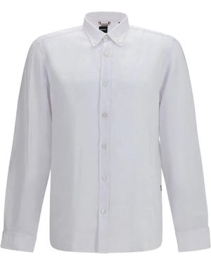 BOSS Button-Down Linen Shirt - White