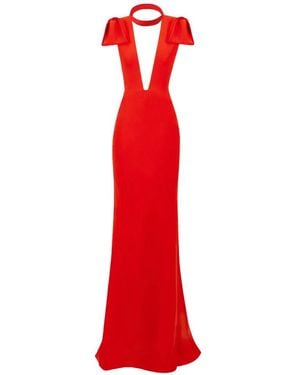 Gemy Maalouf Bow-Detail Plunge-Neck Dress - Red