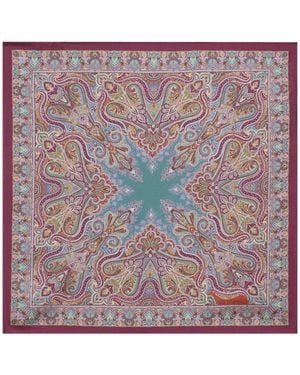 Etro Silk Pocket Square With Floral Paisley Motif - Multicolor