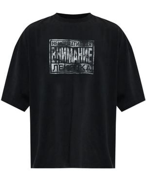 Vetements Camiseta De Algodón Con Eslogan Estampado - Negro