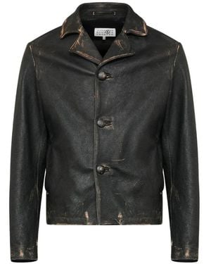 MM6 by Maison Margiela Distressed Leather Jacket - Black