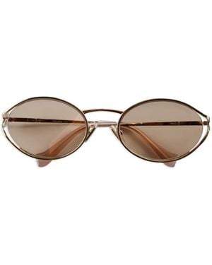 Miu Miu Logo Oval-Frame Sunglasses - Brown