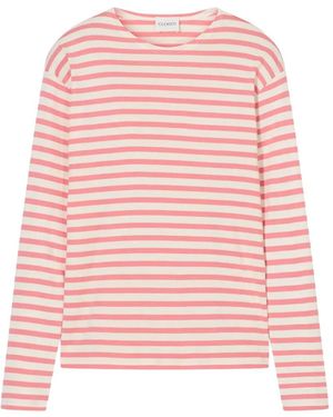 Closed Horizontal-Stripe Long-Sleeve T-Shirt - Pink