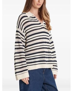 Tommy Hilfiger Gestreifter Pullover mit Polokragen - Weiß