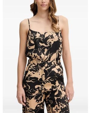 SIMONA CORSELLINI Floral-Print Spaghetti-Strap Top - Black