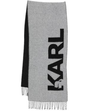 KARL LAGERFELD Fringed Logo Scarf - Grey