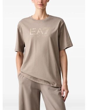 EA7 Logo-Print Short-Sleeved T-Shirt - Natural
