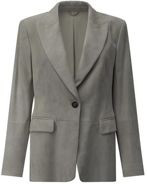Brunello Cucinelli Single-Breasted Suede-Leather Blazer - Grey