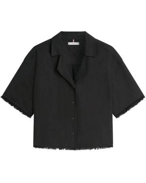Tommy Hilfiger Relaxed-Fit Frayed Short-Sleeve Linen Shirt - Black