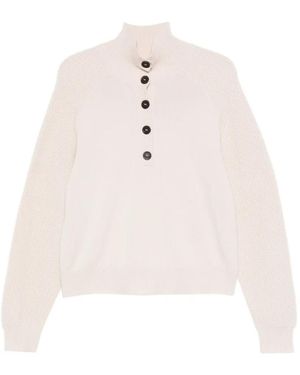 Bompard Buttoned High-Neck Jumper - White