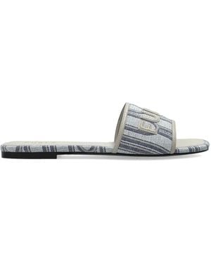 Furla Logo Striped Flat Sandals - White
