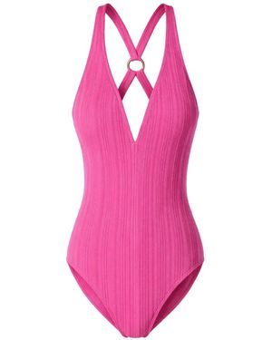 MICHAEL Michael Kors Cross-Back Ribbed Swimsuit - Pink