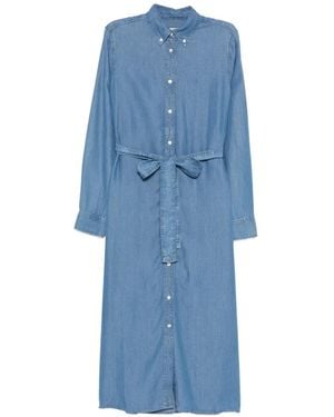 GANT Buttoned Belted Midi Dress - Blue