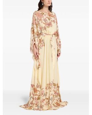 Hemant & Nandita Floral Belted Maxi Dress - Natural