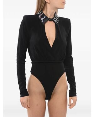 John Richmond Embellished-Collar Cut-Out Bodysuit - Black