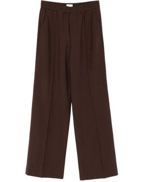 Closed Elasticated-Waistband Pressed-Crease Pants - Brown