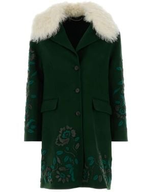 Ermanno Scervino Floral-Embroidered Wool Coat - Green