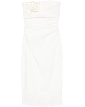 BERNADETTE Vera Flower-Brooch Strapless Midi Dress - White