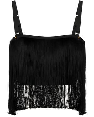 Elisabetta Franchi Tulle Top With Fringes - Black