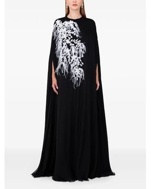 Dina Melwani Feather-Print Maxi Dress - Black