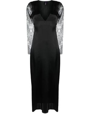 Maison Close Rendez-Vous Lace-Sleeve Silk Dress - Black