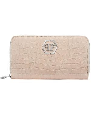 Philipp Plein Crocodile-Effect Zip-Around Wallet - Natural