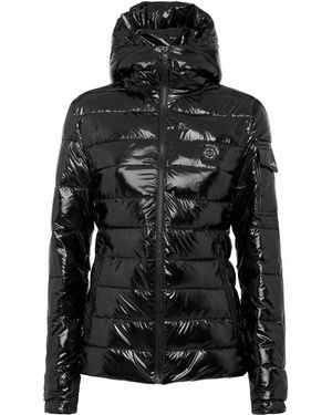 Philipp Plein High-Shine Hooded Down Jacket - Black