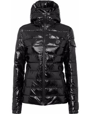 Philipp Plein High-Shine Hooded Down Jacket - Black