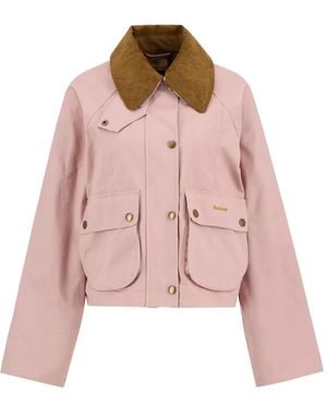 Barbour Veste Crop Beadnell À Effet Ciré - Pink