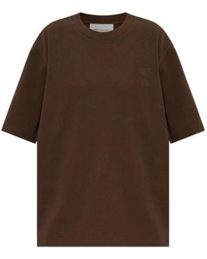 Ami Paris Cotton T-Shirt With Embossed Ami De Coeur - Brown