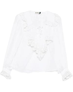 RIXO London Milia Ruffled Lace-Trim Blouse - White