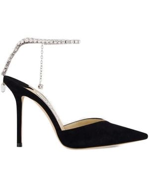 Jimmy Choo Saeda Crystal-Chain Heeled Court Shoes - Black