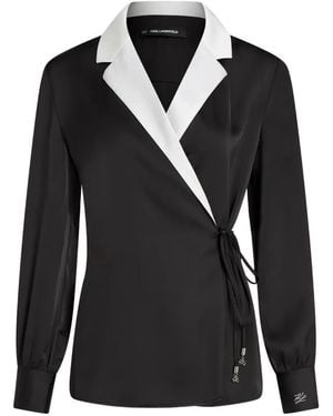 KARL LAGERFELD Satin-Finish Wrap Blouse - Black