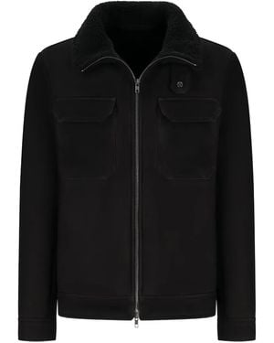 Salvatore Santoro Fleece-Collar Suede Jacket - Black