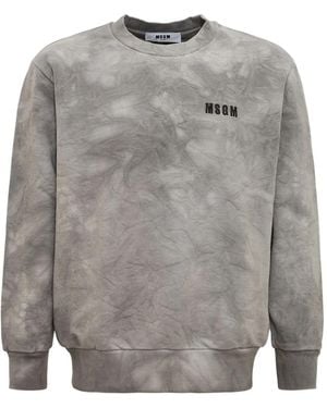 MSGM Tie-Dye Print Logo-Embroidered Sweatshirt - Gray