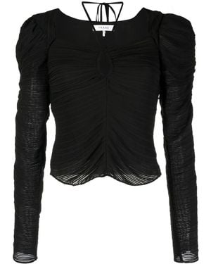 FRAME Gathered Keyhole Tie-Neck Top - Black