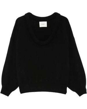 Lisa Yang Doria Off-Shoulder Ribbed-Trim Sweater - Black