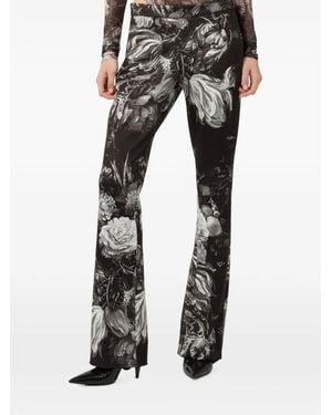 Roberto Cavalli Floral-Print Flared Trousers - Black