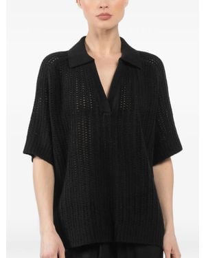 SABLYN T-Shirt mit Lochstrickmuster - Schwarz