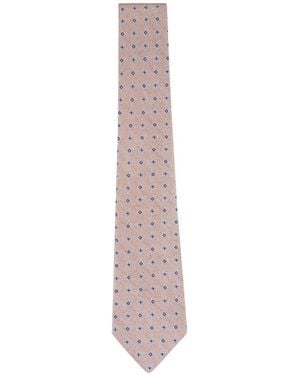 Kiton Geometric-Pattern Floral-Motif Silk Tie - White