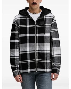 KARL LAGERFELD Hooded Checked Cotton Jacket - Grey