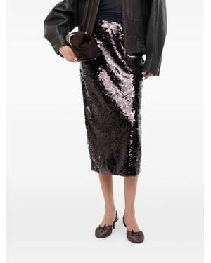 STAUD Ciara Sequin High-Waisted Midi Skirt - Black